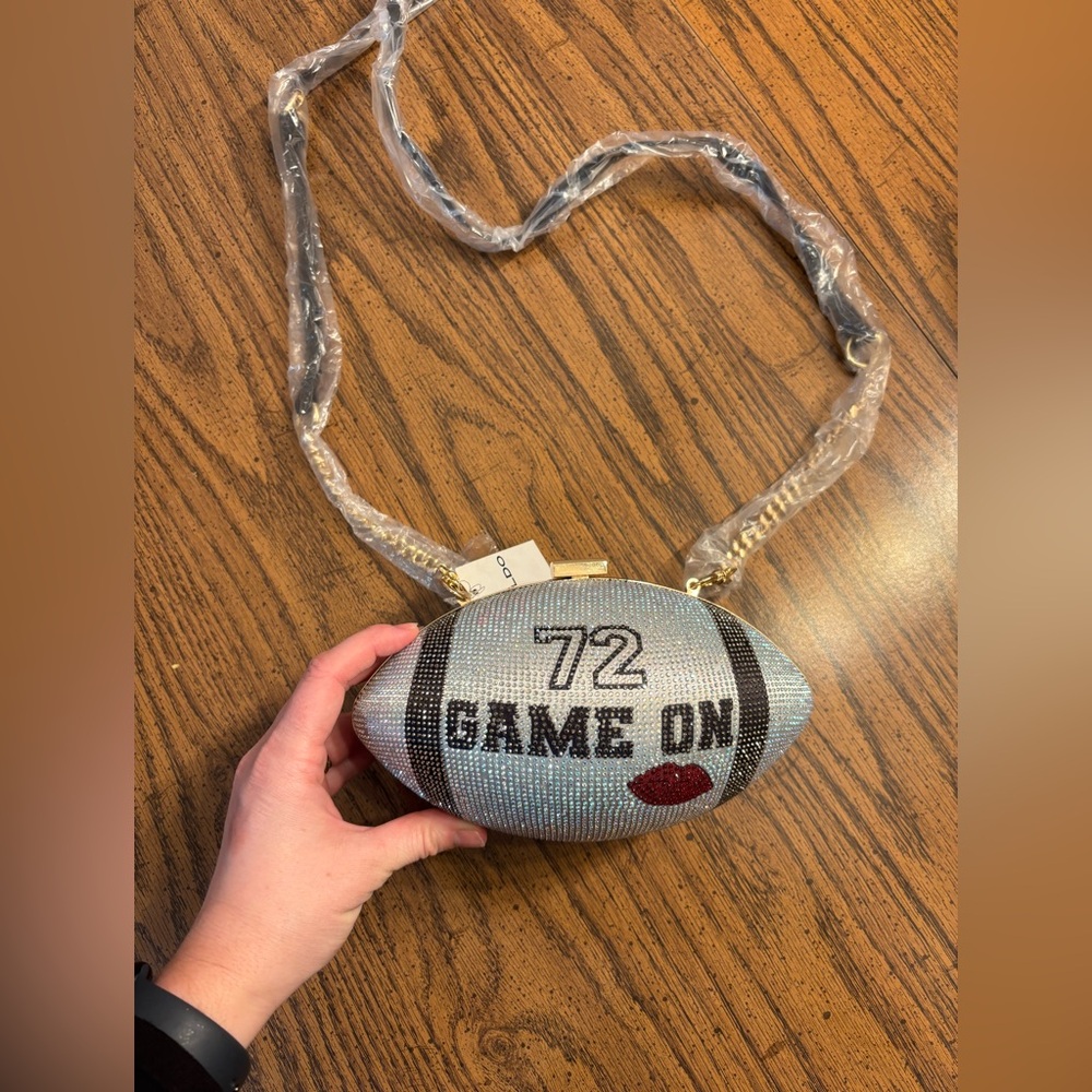 NWT ALDO bedazzled rhinestone football purse with chain